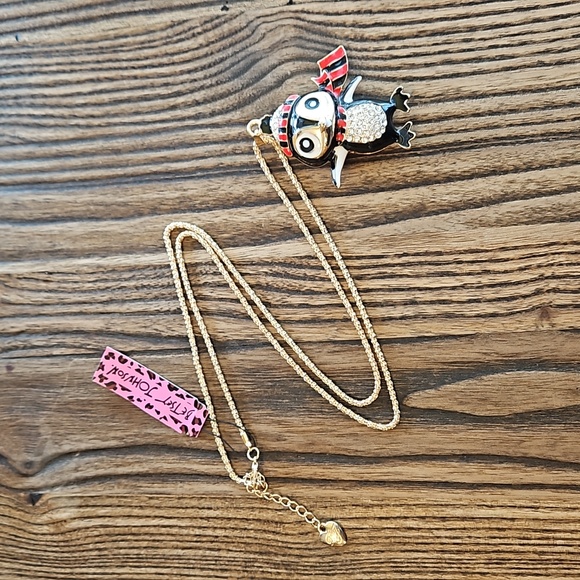 Betsey Johnson Jewelry - ⛱️Betsey Johnson Rhinestone Penguin Necklace in Black, Red, Gold